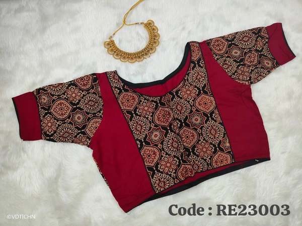 Ruthvi Ethnics Ajarkh Readymade Blouse RE23003 - FS, Maroon