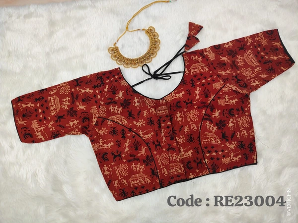 Ruthvi Ethnics Ajarkh Readymade Blouse RE23004 - FS, Maroon