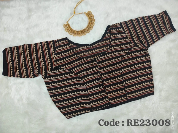 Ruthvi Ethnics Ajarkh Readymade Blouse RE23008 - FS, Black