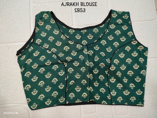 Ruthvi Ethnics Ajrakh Blouse SB53 - Green, FS