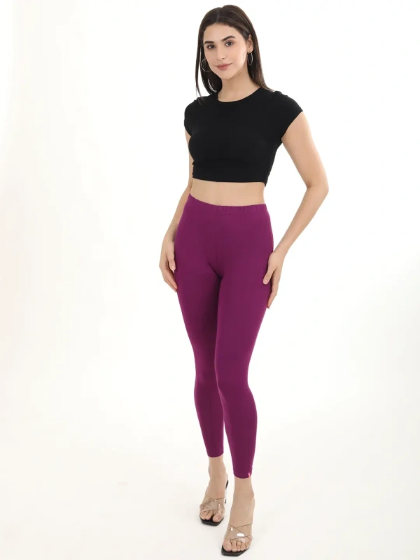 Fly Cute Ankle Fit Premium 4 Way Lycra Leggings FLA1508 - M, Plum