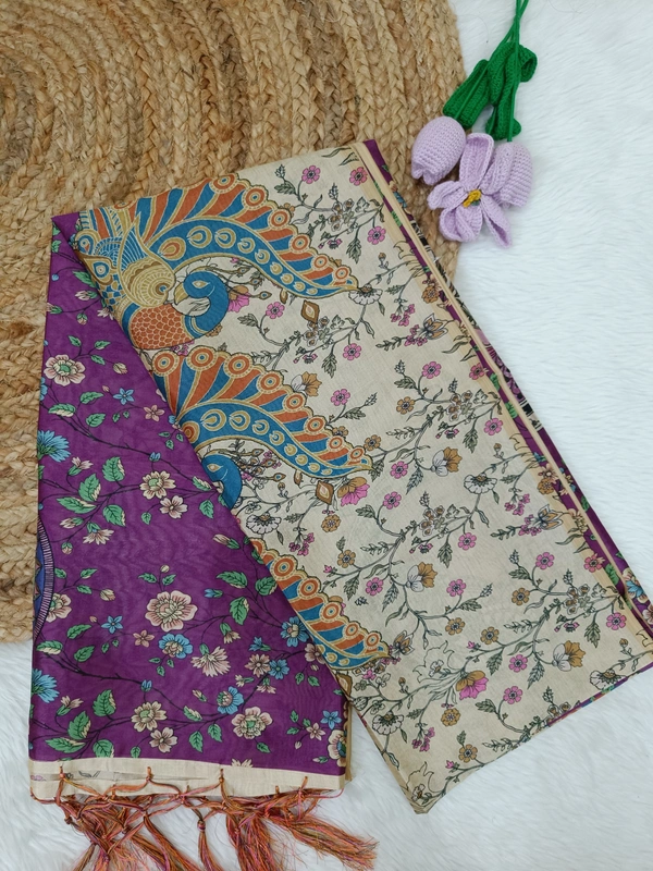 Minmini Assam Silk Duppata|Kalamkari Pattern Prints| 2.25 mts Length| Multi color | AS195007 - Multi colour, FS