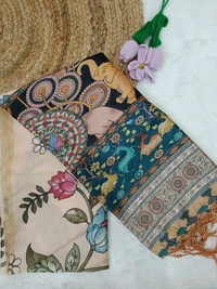 Minmini Assam Silk Duppata|Kalamkari Pattern Prints| 2.25 mts Length| Multi colour | AS195002 - Multi colour, FS