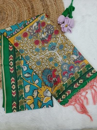 Minmini Assam Silk Duppata|Kalamkari Pattern Prints| 2.25 mts Length| Multi colour | AS195003 - Multi colour, FS