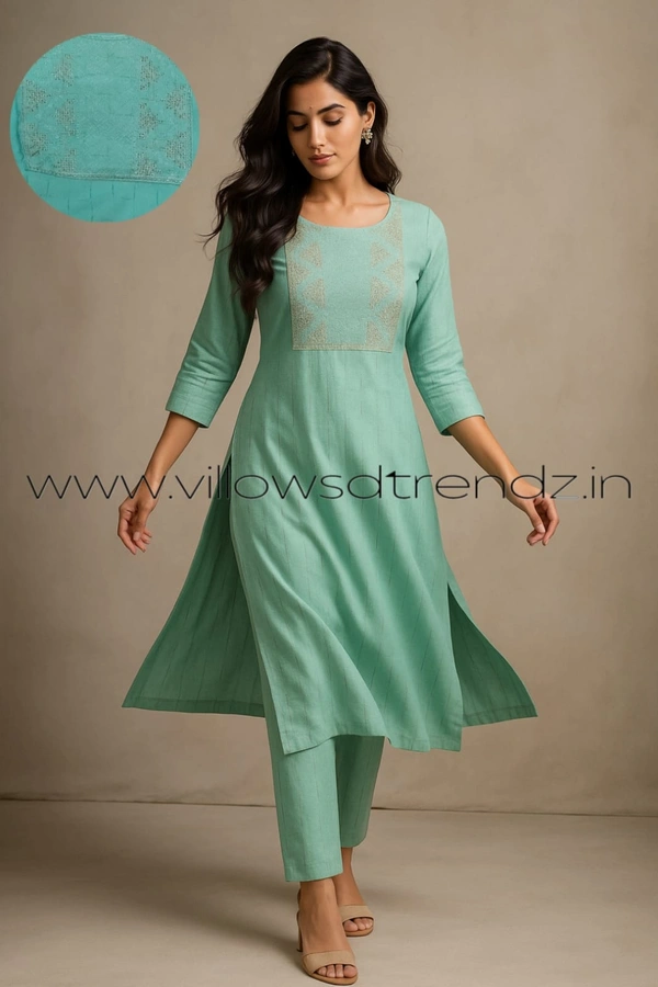 Avaasa Kurtis| Side Cut| 3/4th Sleeve| Sky blue | AV240053 - S, Sky blue