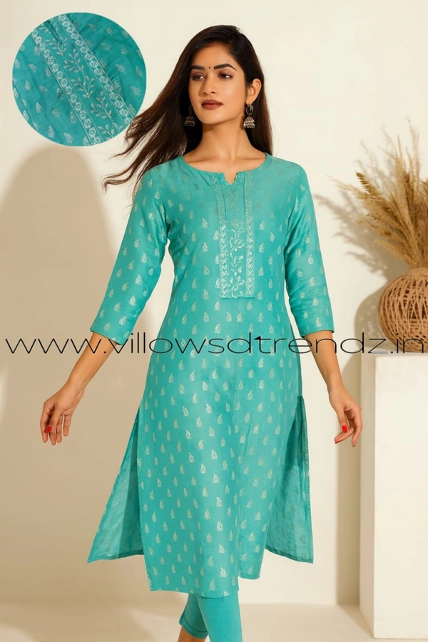 Avaasa Kurtis| Side Cut| 3/4th Sleeve| Sky blue | AV250081 - L, Sky blue