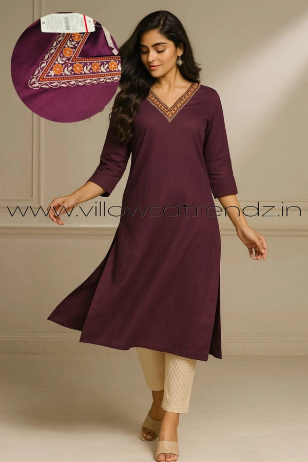 Avaasa Kurtis| Side Cut| 3/4th Sleeve| Wine | AV240073 - 2XL, Wine