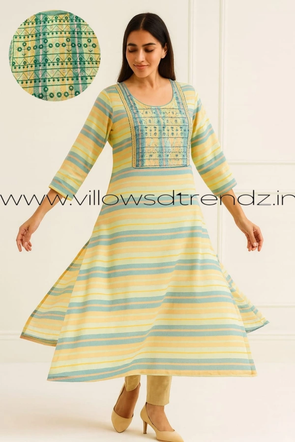 Avaasa Kurtis| Side Cut| 3/4th Sleeve| Yellow | AV250085 - L, Yellow
