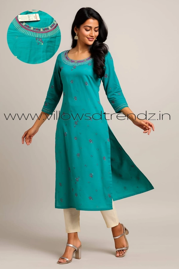 Avaasa Kurtis| Side Cut| 3/4th Sleeve|sky blue| AV240056 - 2XL, Sky blue