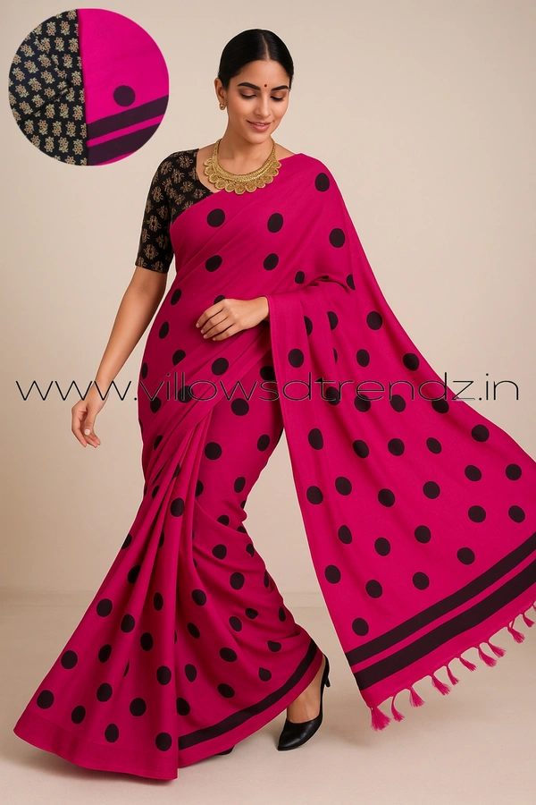 Ruthvi Ethincs Butta Cotton Saree With Blouse PK34021002 - Pink, Saree With Blouse