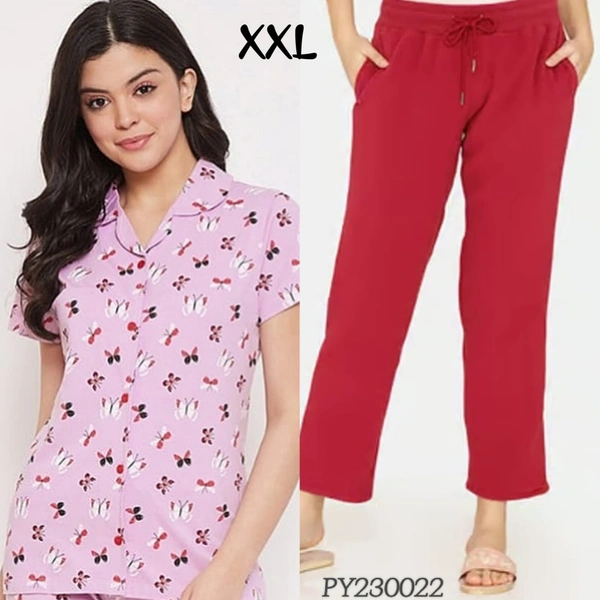 Clovia Button Down Shirt & Pyjama Set |100% Cotton| Light Pink| PY230022 - 2XL, Light Pink