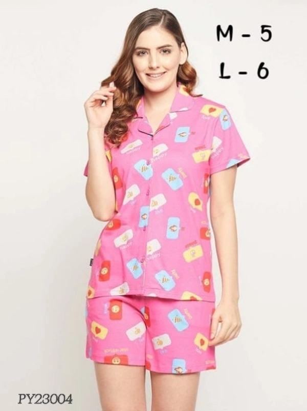 Clovia Button Down Shirt & Pyjama Shorts Set |100% Cotton |Pink | PY23004 - M, Pink