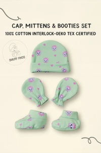 Smurf Finds Cap, Mittens & Booties set|Pack Contains 1 Set|100% Organic Cotton| Pista Green | SMMS7306 - 6-12 Month, Pista Green