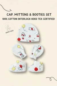 Smurf Finds Cap, Mittens & Booties set|Pack Contains 1 Set|100% Organic Cotton| White | SMMS7304 - 6-12 Month, White
