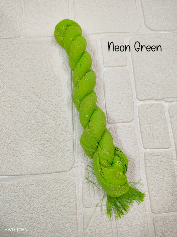 VDT Chakri Foil Printed Georgette Duppata FD1430 - FS, Neon Green