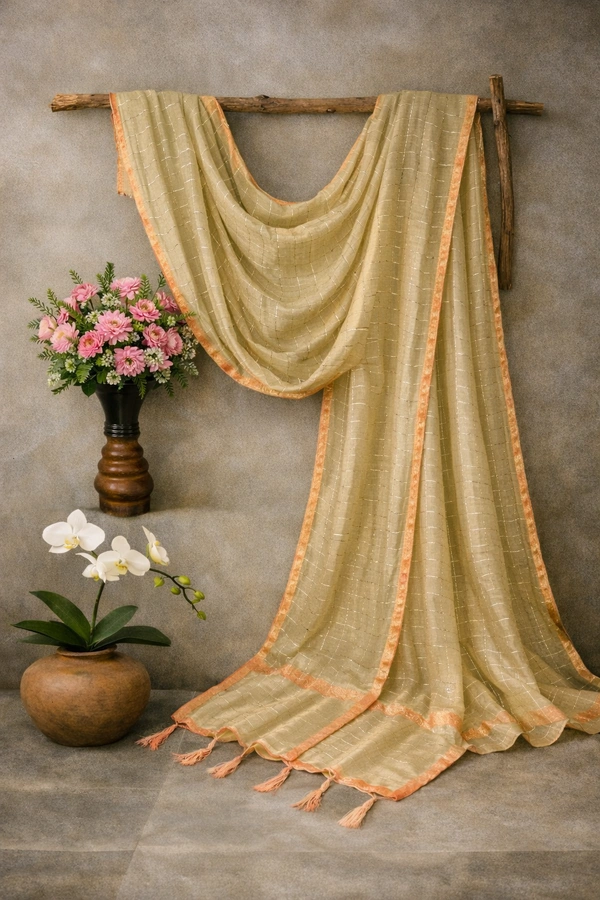 Minmini Chanderi Silk Duppata| Sandle | CSD8004 - Beige, FS