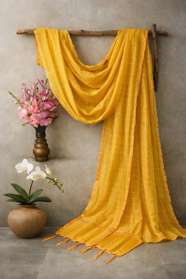 Minmini Chanderi Silk Duppata| Yellow | CSD80010 - Yellow, FS
