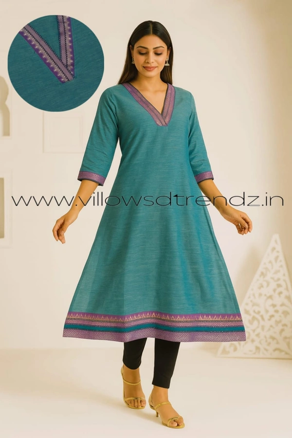 Twill Blue Chettinad Cotton Kurtis| Side cut |3/4th sleeve| Sky Blue | CK235017 - M, Sky Blue