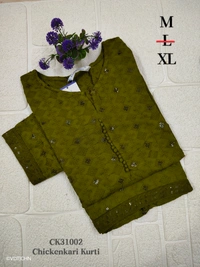 Twill Blue Chickenkari Kurti with full sequence work CK31002 - Green, M