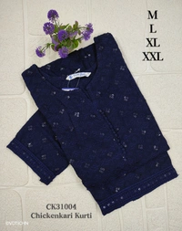 Twill Blue Chickenkari Kurti with full sequence work CK31003 - Dark Green, 2XL