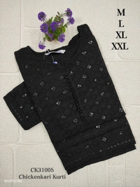 Twill Blue Chickenkari Kurti with full sequence work CK31005 - Black, M