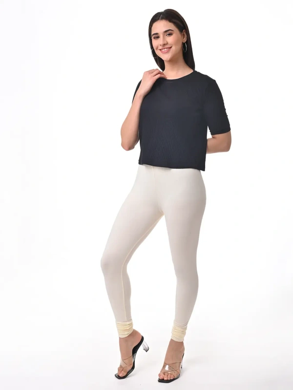 Fly Cute Chudithar Length Premium 4 Way Lycra Leggings FLF1569 - 2XL, Off White