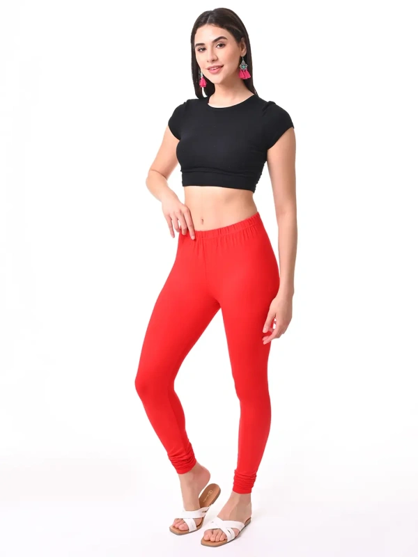 Fly Cute Chudithar Length Premium 4 Way Lycra Leggings FLF1562 - L, Red