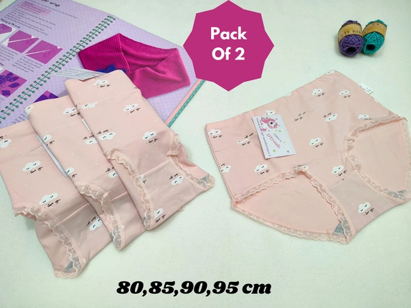 VDT Cloud Love you Printed Cotton Imported Panty Pack of 2 pc - Peach, M