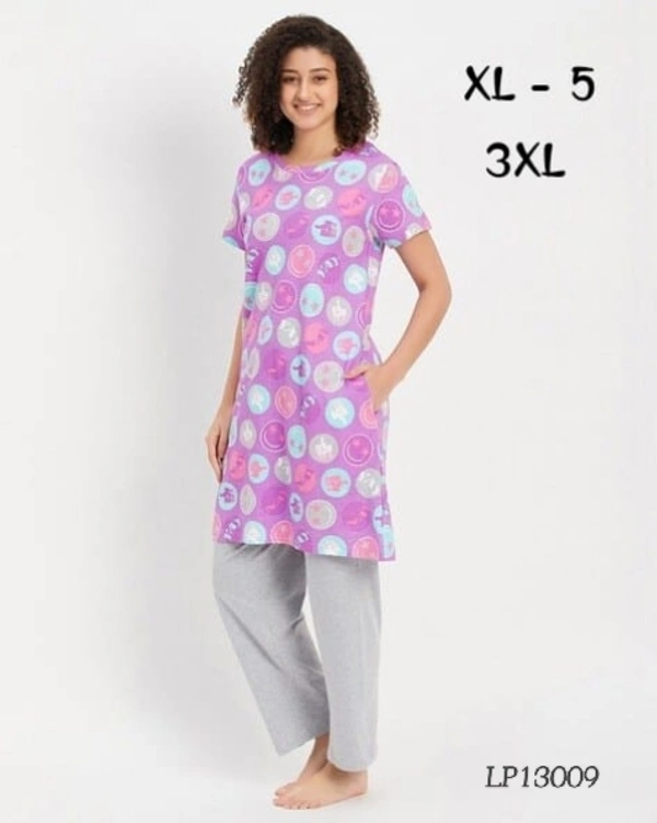 CLOVIA Cotton Knee Length Nightdress | Lavender | LP13009 - 3XL, Lavender