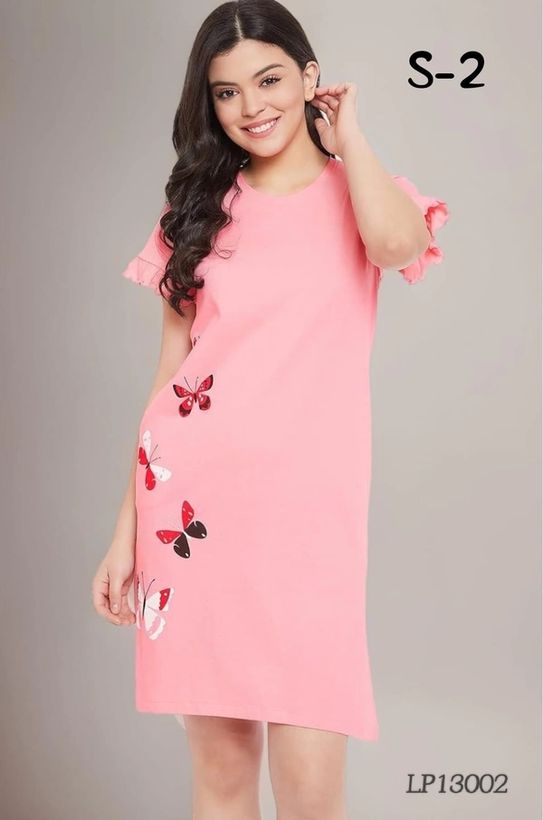 CLOVIA Cotton Knee Length Nightdress | Pink | LP13002 - S, Pink