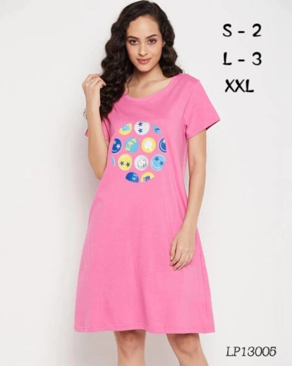 CLOVIA Cotton Knee Length Nightdress | Pink | LP13005 - S, Pink