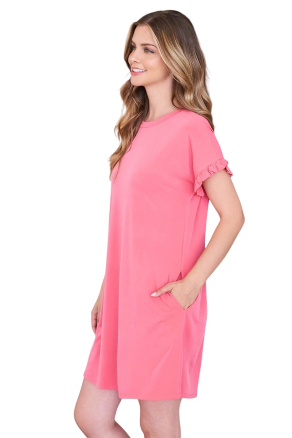 CLOVIA Cotton Knee Length Nightdress | Pink| LP13006 - L, Pink