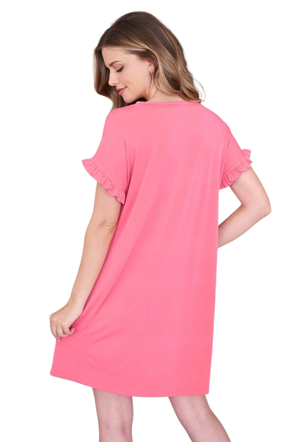 CLOVIA Cotton Knee Length Nightdress | Pink| LP13006 - L, Pink