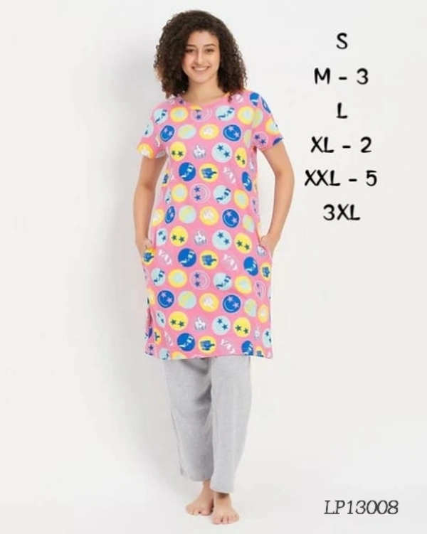 CLOVIA Cotton Knee Length Nightdress | Pink | LP13008 - 3XL, Pink