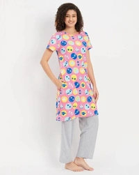 CLOVIA Cotton Knee Length Nightdress | Pink | LP13008 - 3XL, Pink