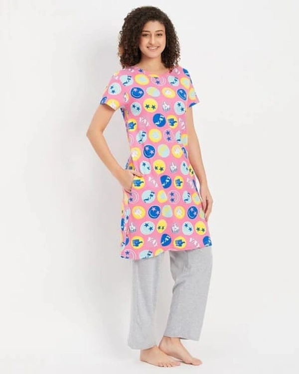 CLOVIA Cotton Knee Length Nightdress | Pink | LP13008 - 3XL, Pink