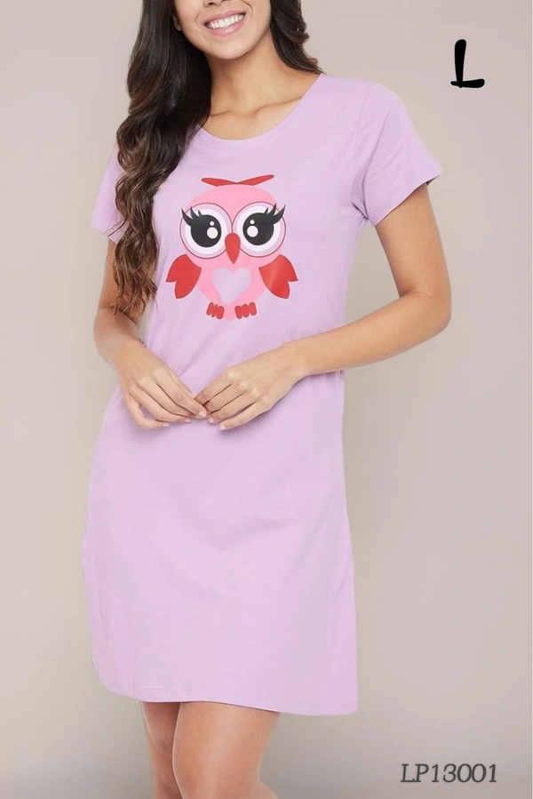 CLOVIA Cotton Knee Length Nightdress | Purple | LP13001 - L, Purple