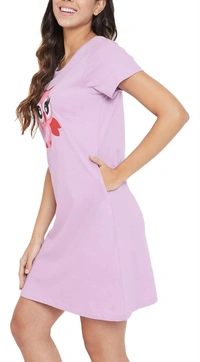 CLOVIA Cotton Knee Length Nightdress | Purple | LP13001 - L, Purple