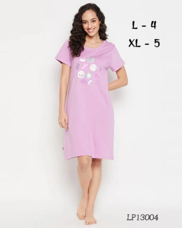 CLOVIA Cotton Knee Length Nightdress | Purple | LP13004 - L, Purple