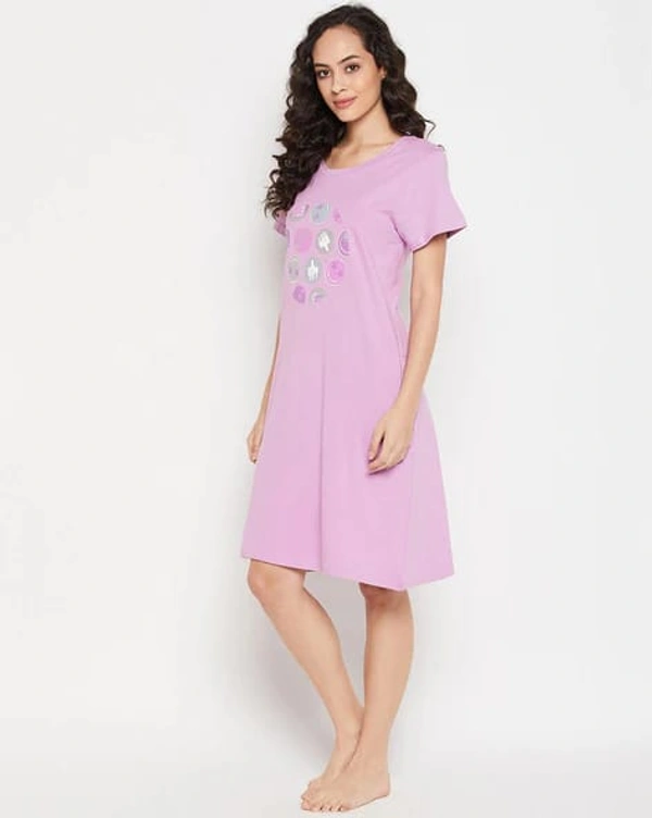 CLOVIA Cotton Knee Length Nightdress | Purple | LP13004 - L, Purple