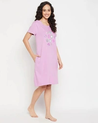 CLOVIA Cotton Knee Length Nightdress | Purple | LP13004 - L, Purple