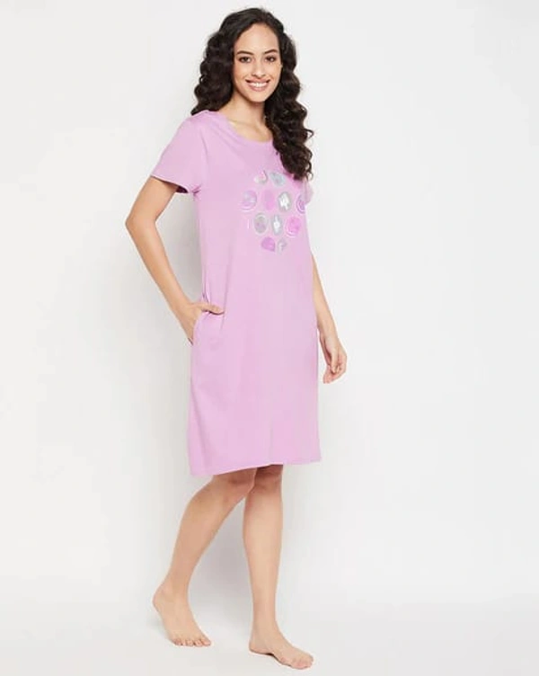 CLOVIA Cotton Knee Length Nightdress | Purple | LP13004 - L, Purple