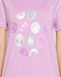 CLOVIA Cotton Knee Length Nightdress | Purple | LP13004 - L, Purple