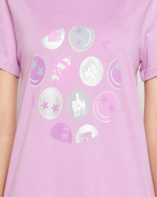 CLOVIA Cotton Knee Length Nightdress | Purple | LP13004 - L, Purple