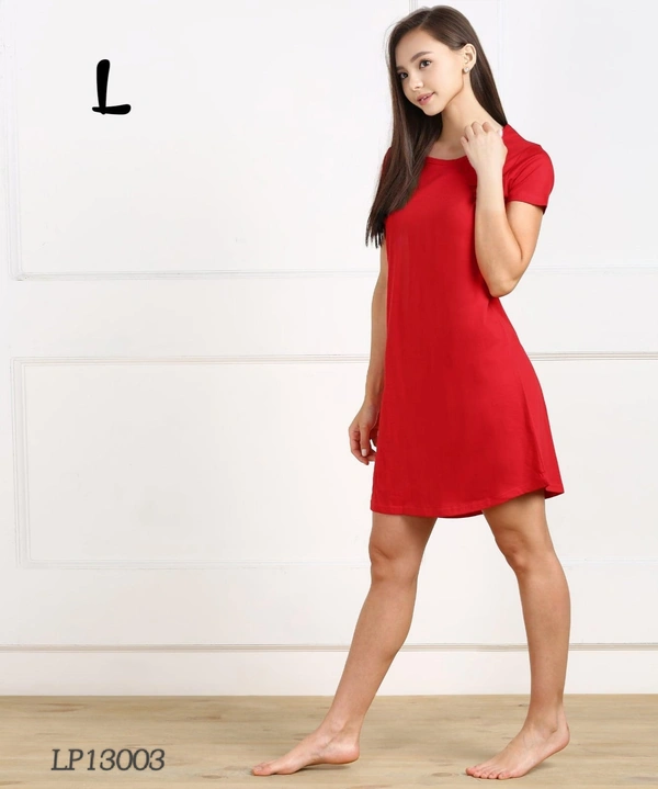 CLOVIA Cotton Knee Length Nightdress | Red | LP13003 - L, Red