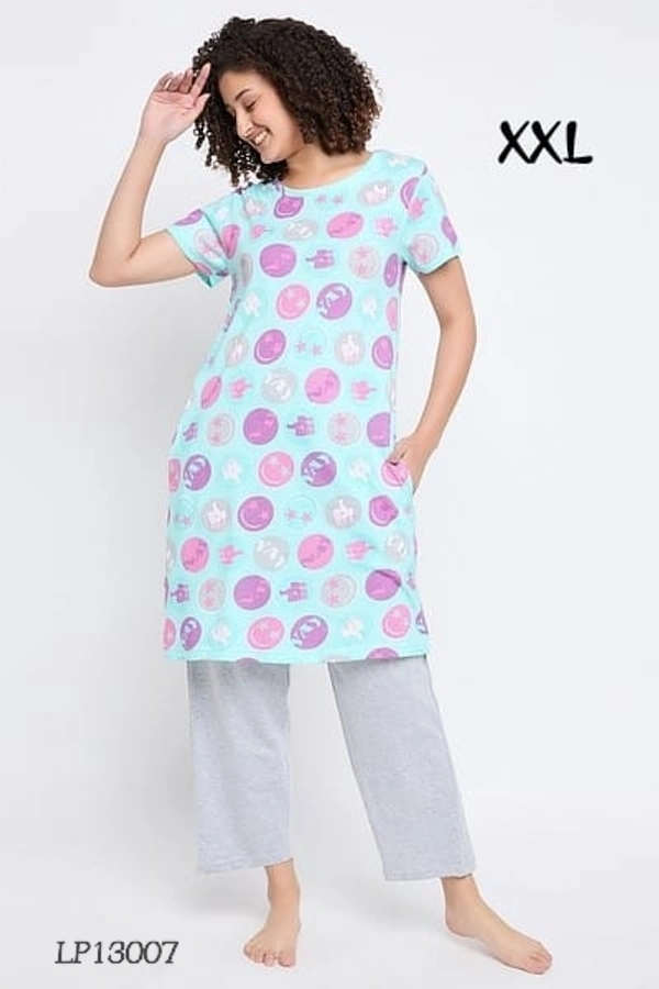 CLOVIA Cotton Knee Length Nightdress | Sky blue| LP13007 - 2XL, Sky Blue