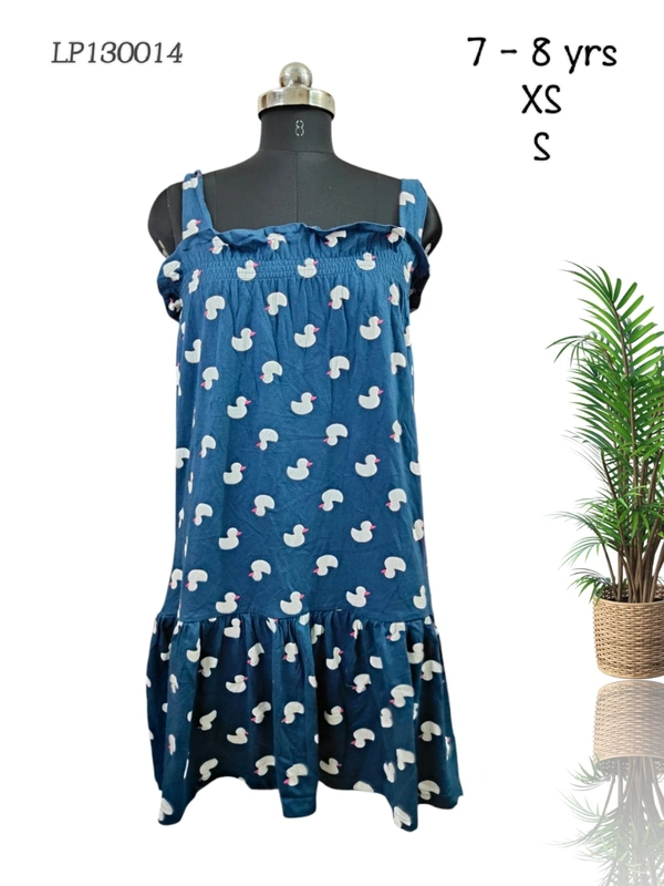 CLOVIA Cotton Knee Length Nightdress| Sleeveless | Blue | LP130014 - 7-8 Years, Blue