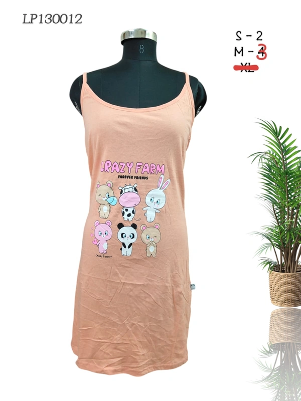 CLOVIA Cotton Knee Length Nightdress| Sleeveless |Peach| LP130012 - S, Peach
