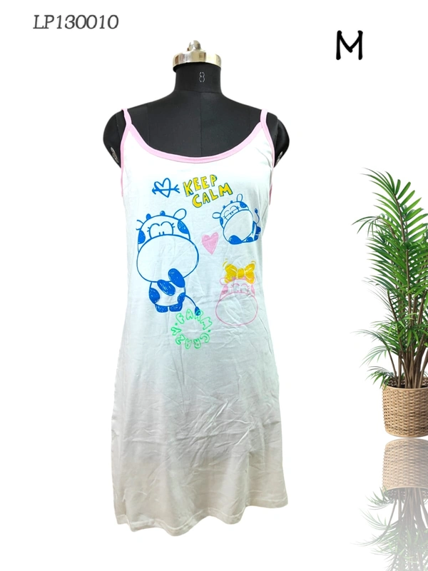 CLOVIA Cotton Knee Length Nightdress| Sleeveless | White| LP130010 - M, White