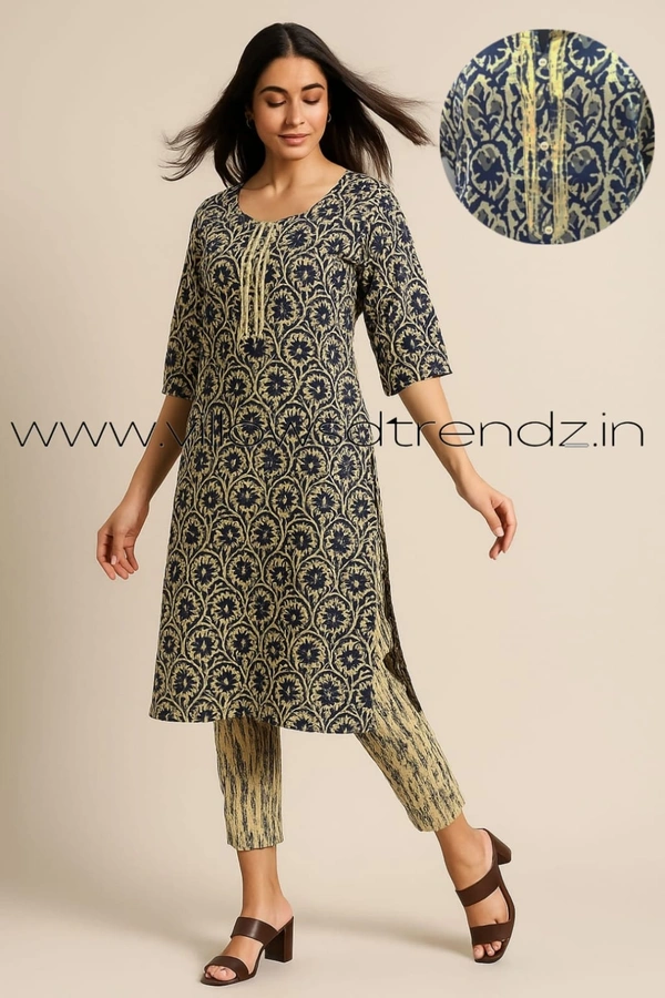 Twill Blue Cotton kurti with Phant | 2XL | Dark Blue | 647 - 2xl, Dark Blue
